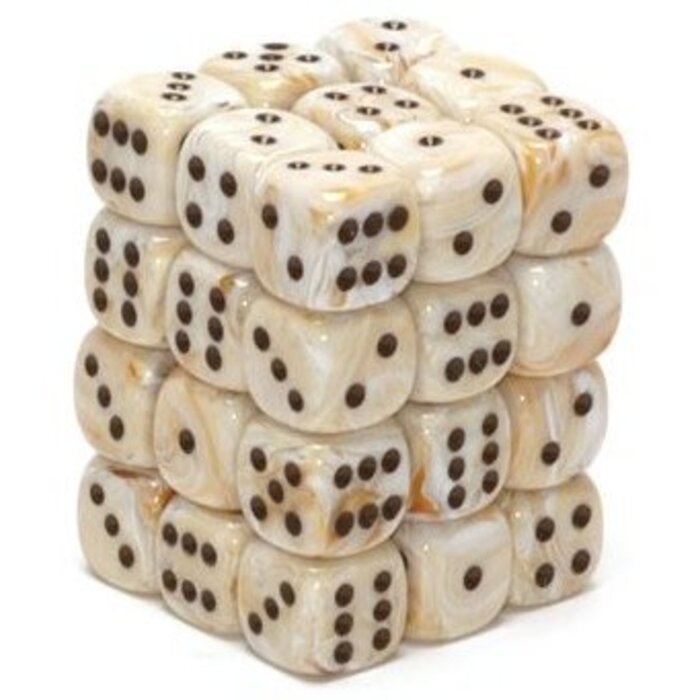 Chessex 36d6 Dice Block (12mm):  Marble (Assorted Colours) Ivory w/ Black