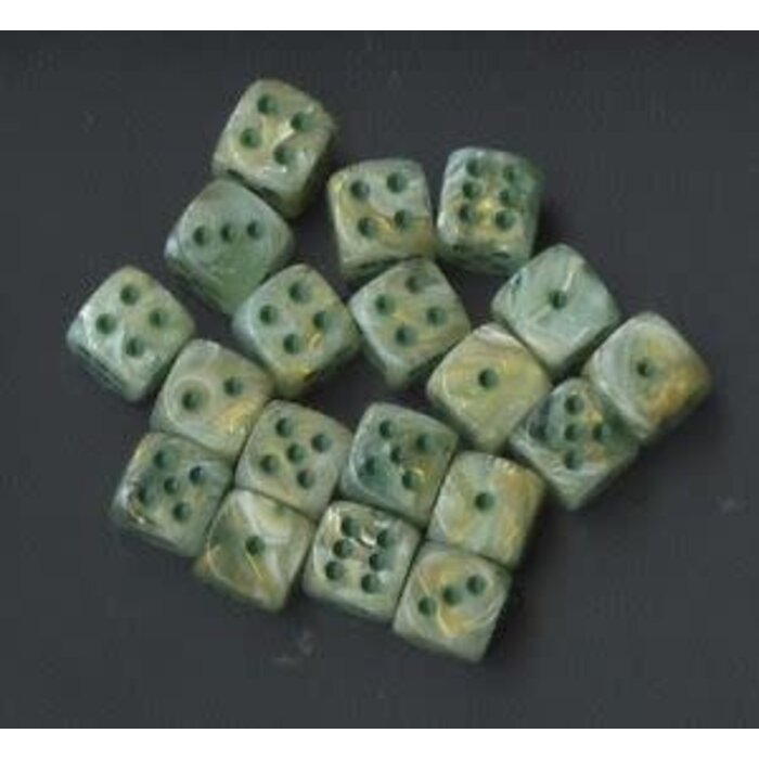 Chessex 36d6 Dice Block (12mm): Marble  (Assorted Colours) Green w/ Dark Green