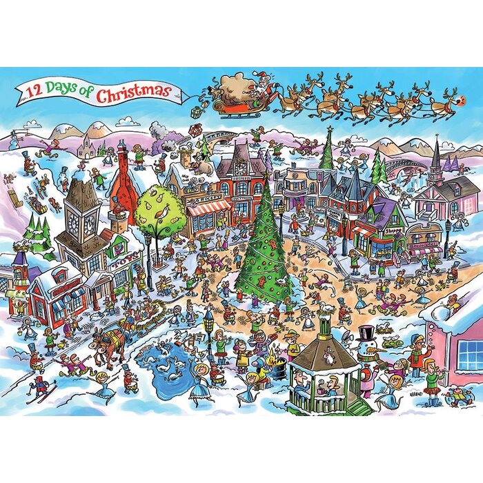 Cobble Hill Puzzles 1000 pcs - DoodleTown: 12 Days of Christmas