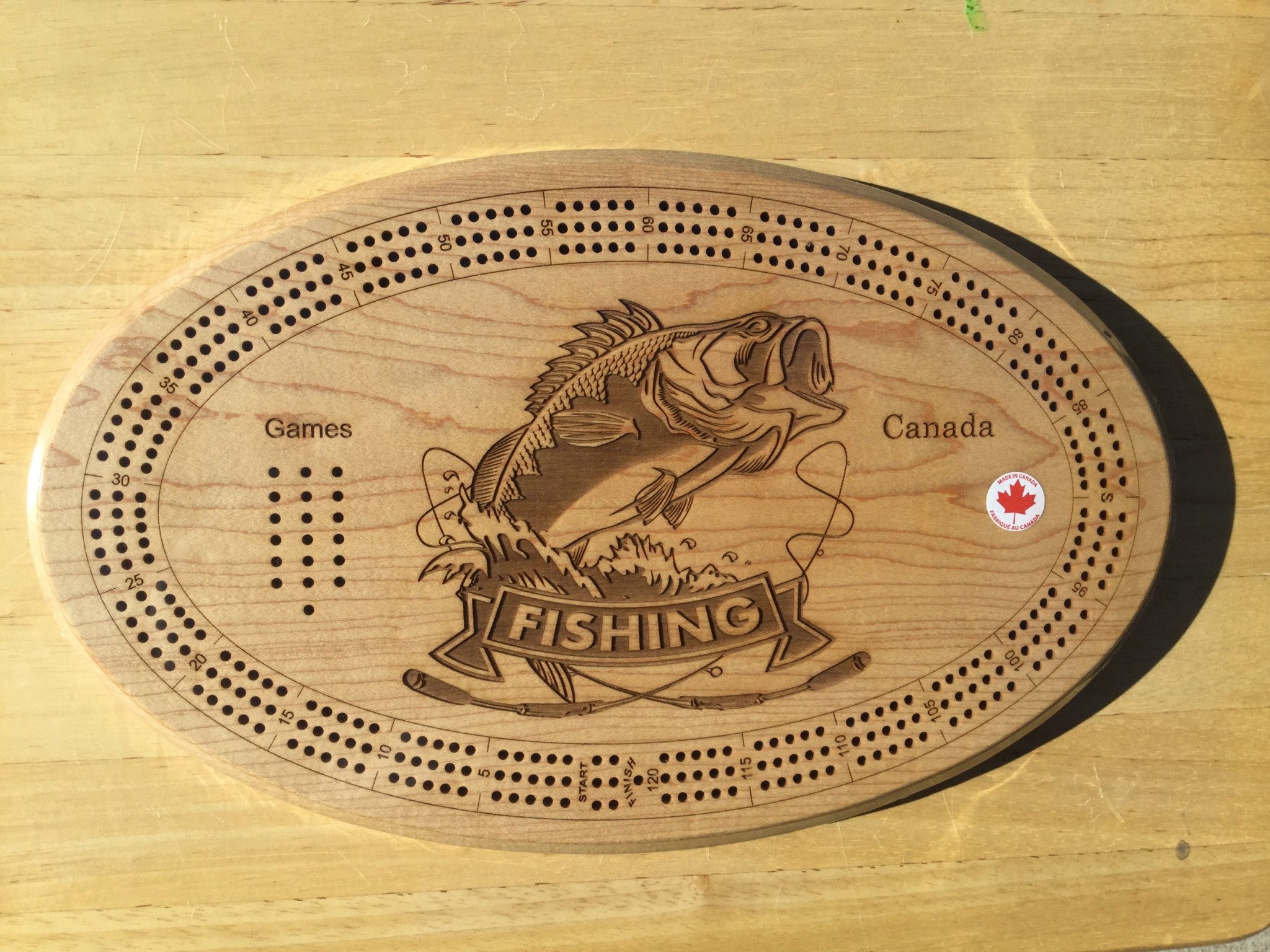 Fishing Maple Cribbage Board Boardgames.ca