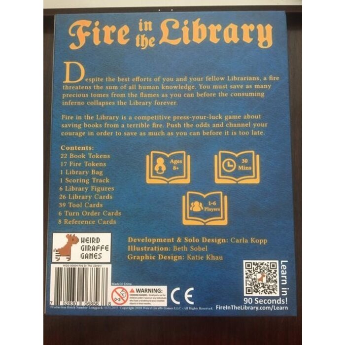 Weird Giraffe Games Fire in the Library (2nd Edition)