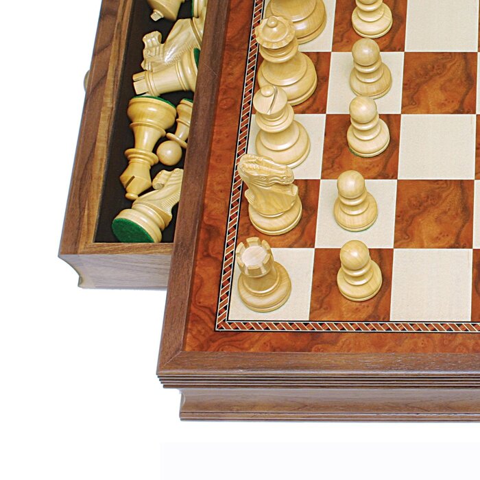 Wood Expressions Chess Set 19" - Hand Carved Camphor Grand English Style With Storage Drawers