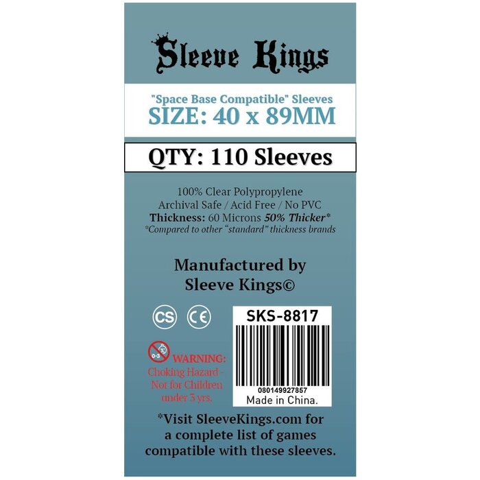 Sleeve Kings Sleeves - 40x89mm Sleeve Kings- 110/pk (Space Base Compatible)