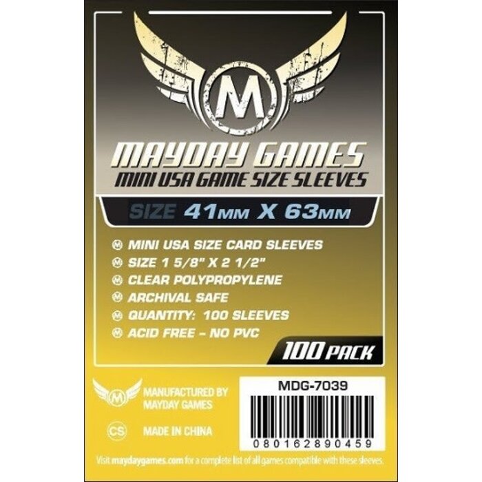Mayday Games Sleeves - 41x63mm Mayday - 100/pk (Mini American)