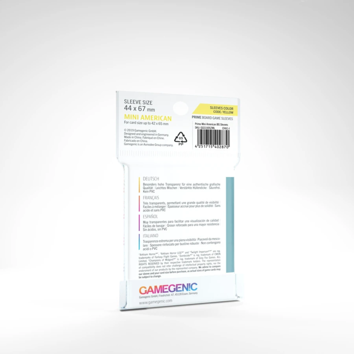 GameGenic Sleeves - 44x67mm GameGenic - 50/pk (Mini American, Yellow)