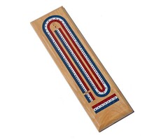 Wood Expressions Classic Cribbage Set - Solid Wood Tricolor (Red, White, Blue) Continuous 3 Track Board with Metal Pegs