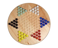 Wood Expressions Solid Wood Chinese Checkers Set With Glass Marbles - 11.5 Inch