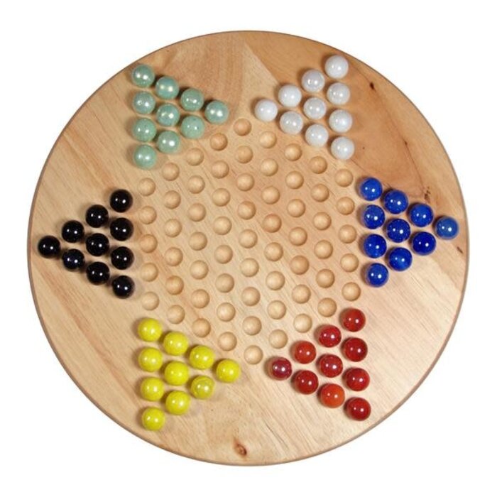 Wood Expressions Solid Wood Chinese Checkers Set With Glass Marbles - 11.5 Inch