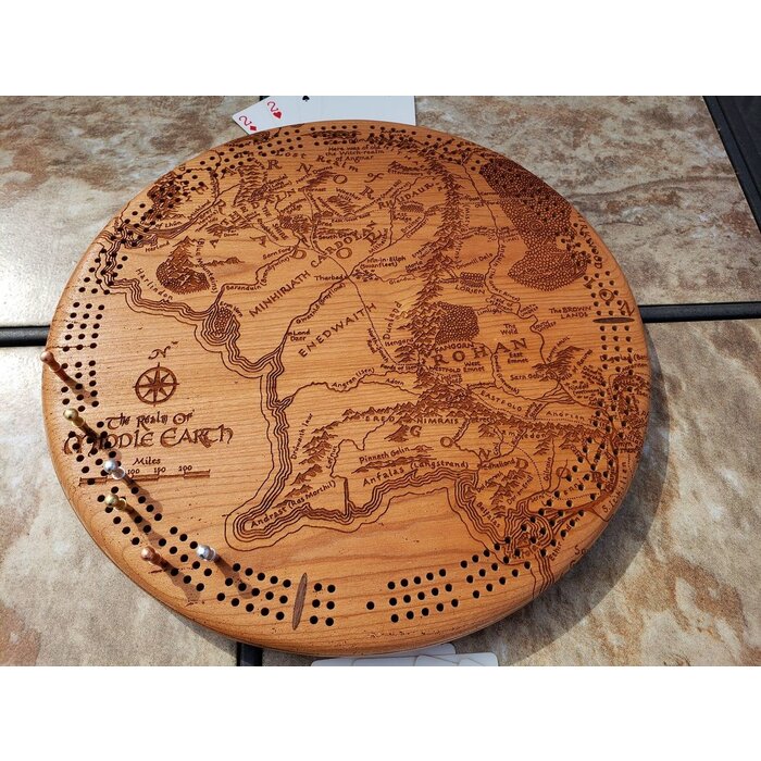 Unique Wood Products Wooden Cribbage Board: Middle Earth - Round
