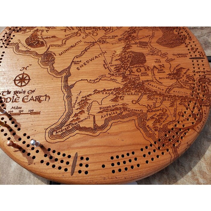 Unique Wood Products Wooden Cribbage Board: Middle Earth - Round
