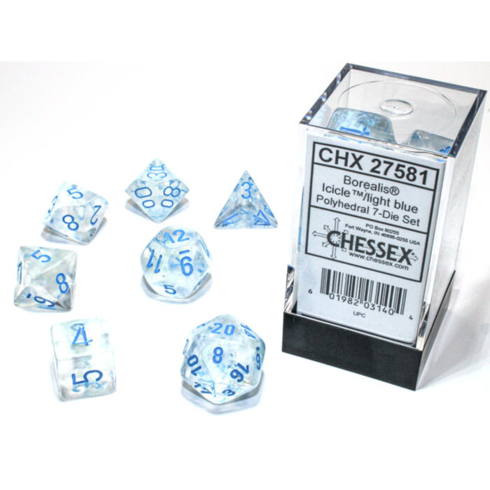 Chessex 7-Piece RPG Dice Set - Icicle/Light Blue Luminary