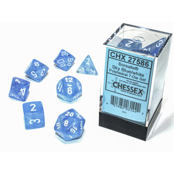 Chessex 7-Piece RPG Dice Set: Sky Blue/White Luminary