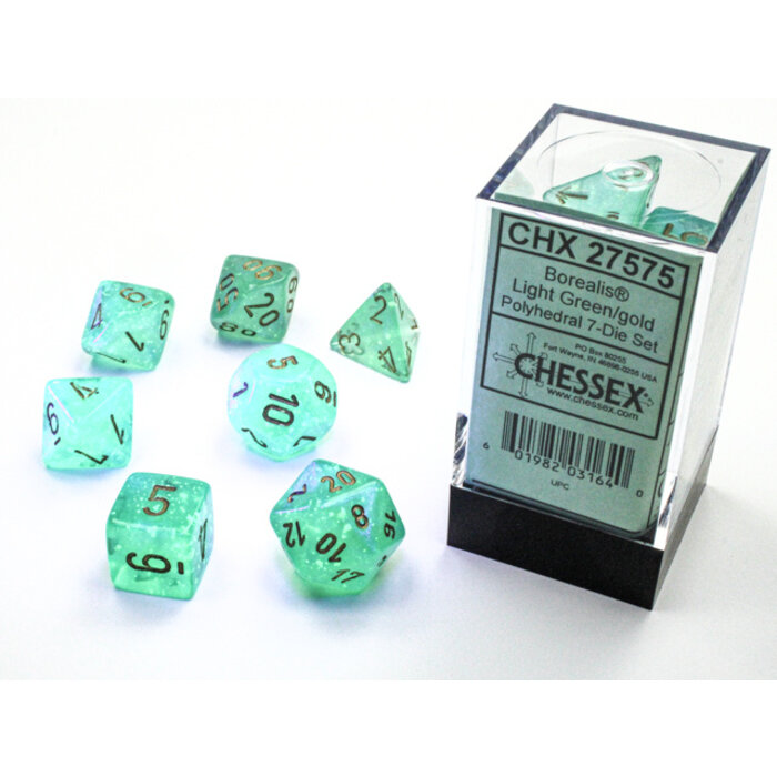Chessex 7-Piece RPG Dice Set - Light Green/Gold Luminary