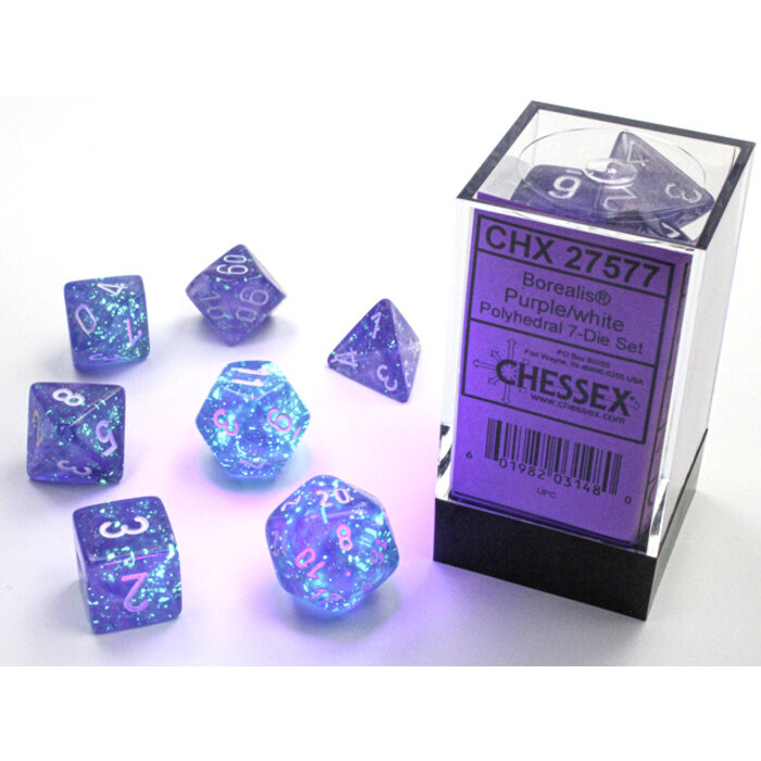 Chessex 7-Piece RPG Dice Set: Purple/White Luminary