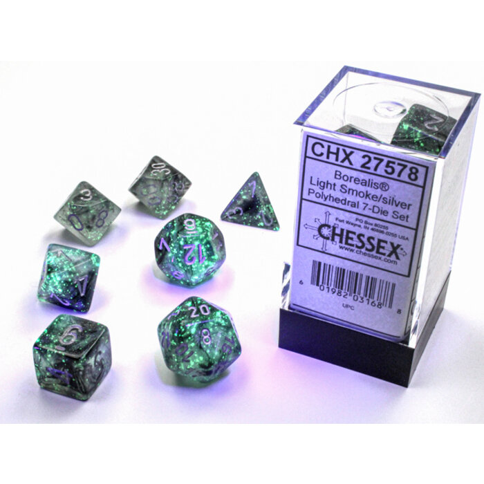 Chessex 7-Piece RPG Dice Set: Light Smoke/Silver Luminary