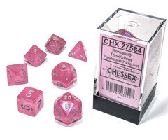 Chessex 7-Piece RPG Dice Set - Pink w/ Silver Luminary