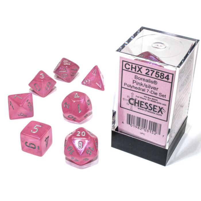 Chessex 7-Piece RPG Dice Set - Pink w/ Silver Luminary