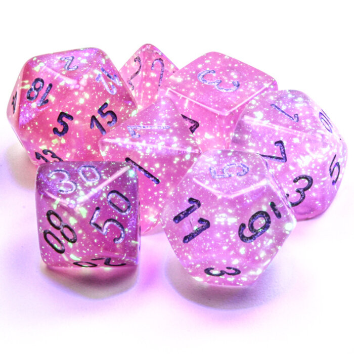 Chessex 7-Piece RPG Dice Set - Pink w/ Silver Luminary