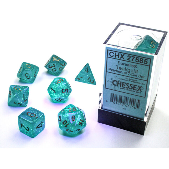 Chessex 7-Piece RPG Dice Set: Luminary Teal w/Gold