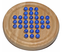 Wood Expressions Solitaire 9" Wood Game  w/ Blue Marbles