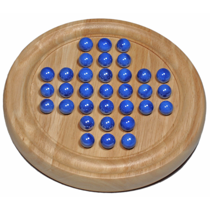Wood Expressions Solitaire 9" Wood Game  w/ Blue Marbles