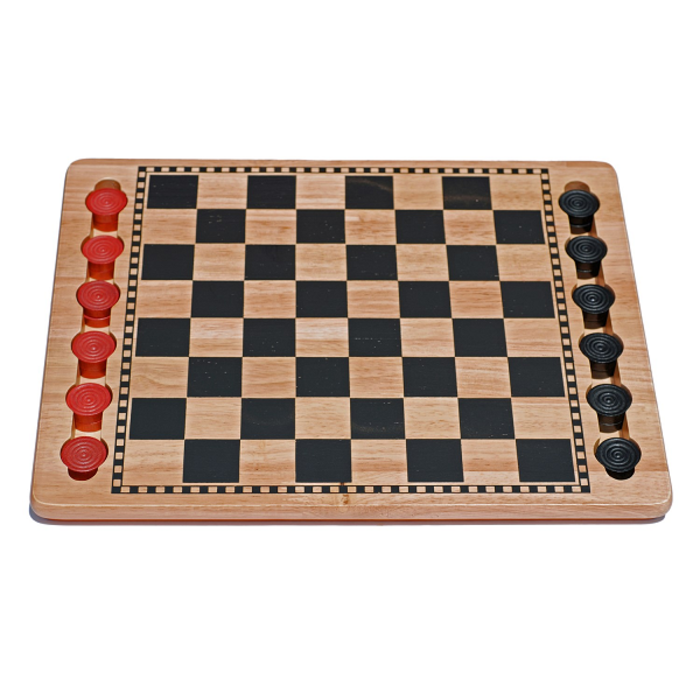 Wood Expressions Checkers Set 12" Wooden Black/Red with Storage