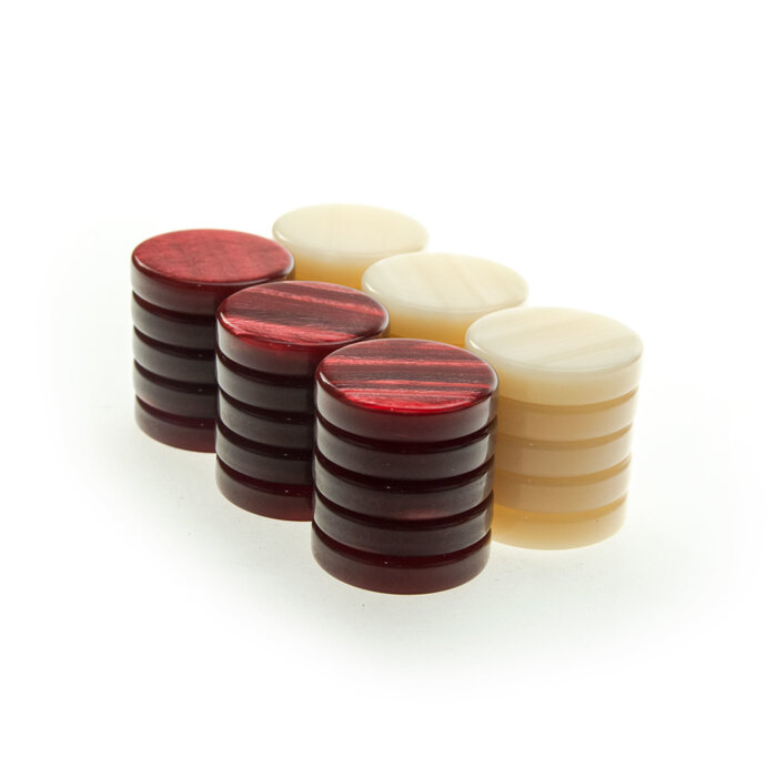 Wood Expressions Mother of Pearl Acrylic Backgammon Checkers/Chips Red & Cream - 1.5 Inch Diameter