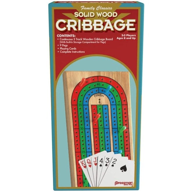 We Games Cabinet Cribbage Set, Solid Wood Continuous 3 Track Board, Pegs & Cards