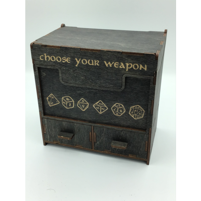 Redline Engraving Wooden Card and Dice Storage Box - 2 Drawers Brown