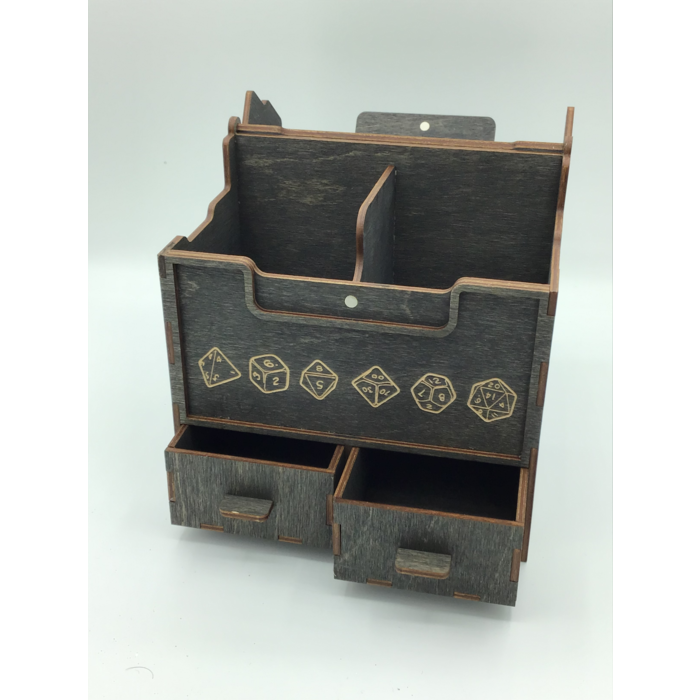 Redline Engraving Wooden Card and Dice Storage Box - 2 Drawers Brown