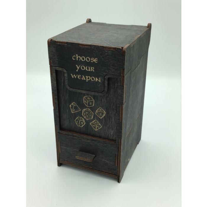 Redline Engraving Wooden Card and Dice Storage Box - 1 Drawer Brown