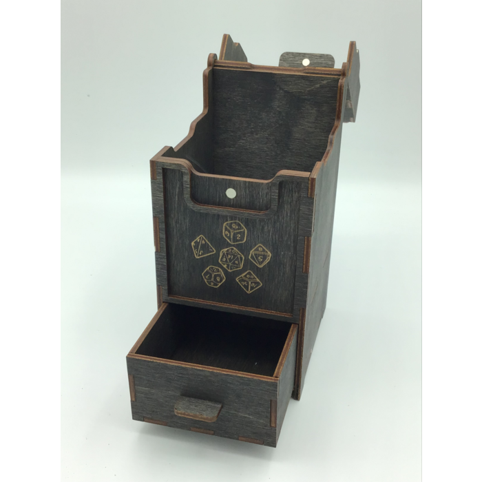 Redline Engraving Wooden Card and Dice Storage Box - 1 Drawer Brown