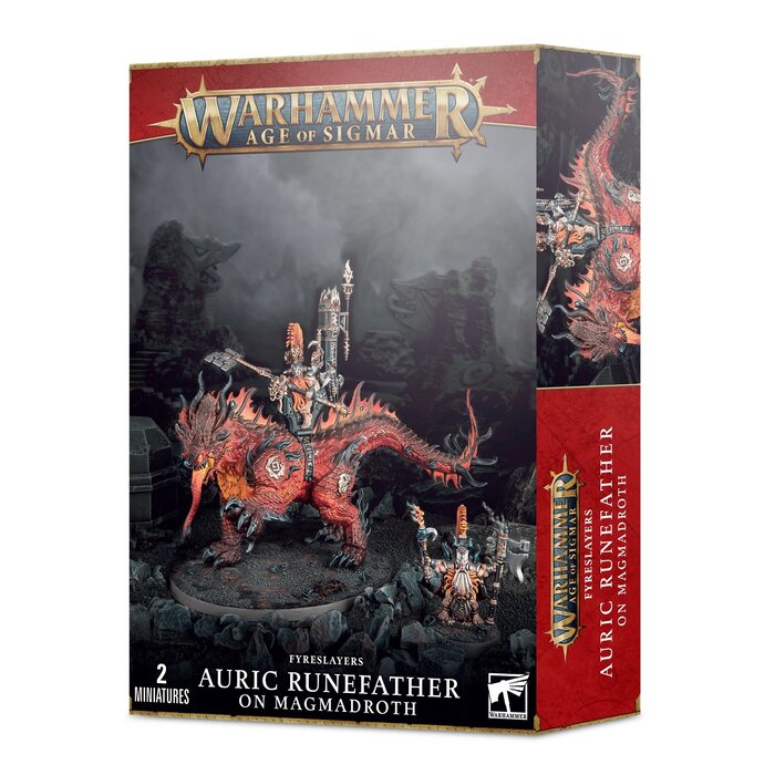Games Workshop Warhammer Age of Sigmar: Fyreslayers - Auric Runefather on Magmadroth