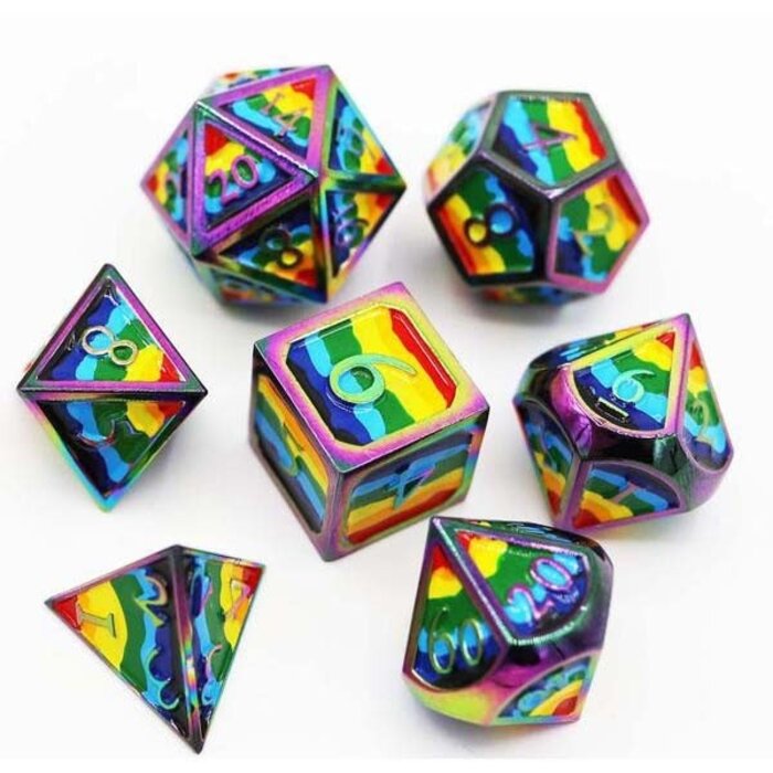 Foam Brain Games 7-Piece Metal RPG Dice Set: Pride Collection