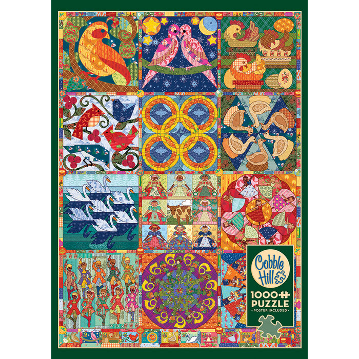 Cobble Hill Puzzles 1000 pcs - Twelve Days of Christmas Quilts