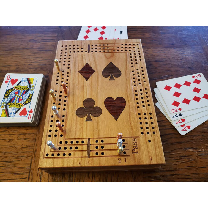 Unique Wood Products Travel Cribbage Board (Inlaid Suits)