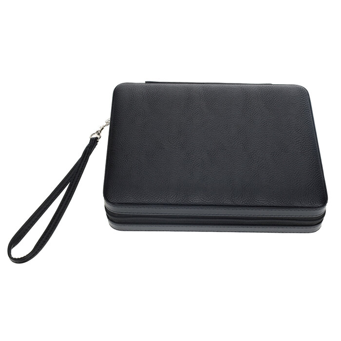 Wood Expressions Backgammon Set 9" Black Leatherette with Grey Stripe