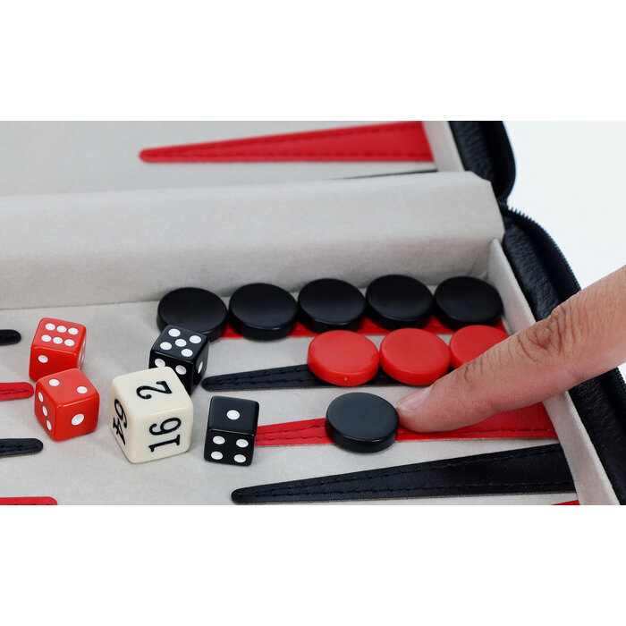 Wood Expressions Backgammon Set 9" Black Leatherette with Grey Stripe