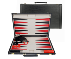 Wood Expressions Backgammon Set 21" Black Leatherette with Grey Stripe