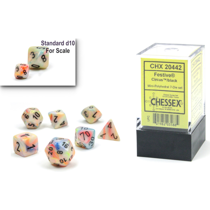 Chessex 7-Piece Mini-Polyhedral RPG Dice Set Festive