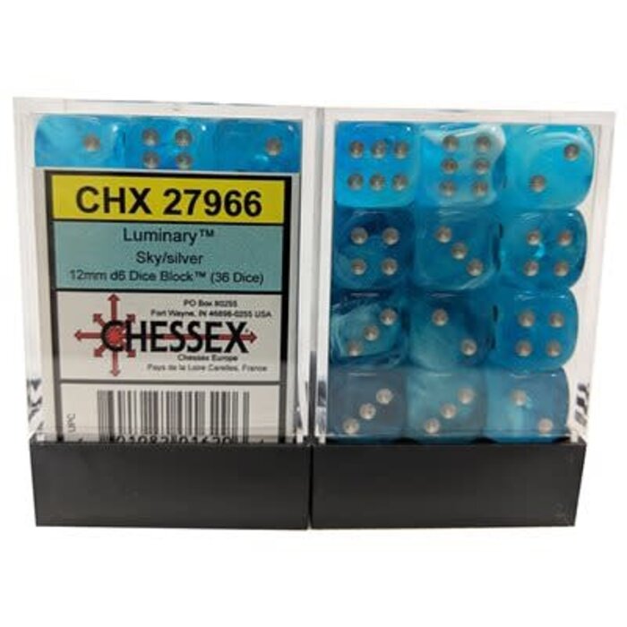 Chessex 36d6 Dice Block (12mm): Luminary (Assorted Colours) Sky w/ Silver