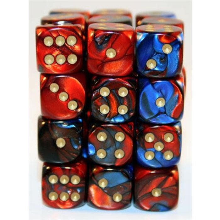 Chessex 36d6 Dice Block (12mm): Gemini Gold Pipped (Assorted Colours)