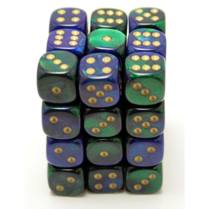 Chessex 36d6 Dice Block (12mm): Gemini Gold Pipped (Assorted Colours)
