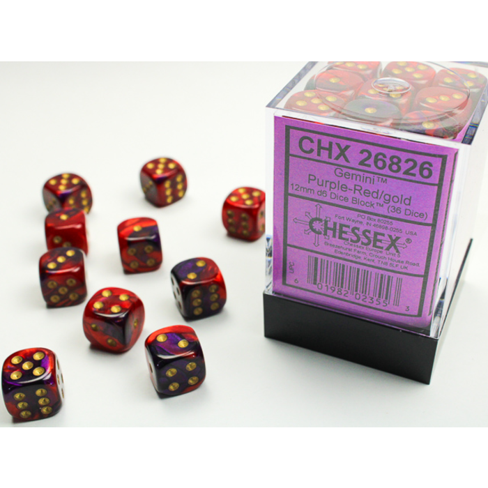Chessex 36d6 Dice Block (12mm): Gemini Gold Pipped (Assorted Colours)