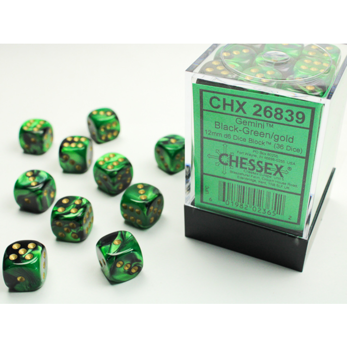 Chessex 36d6 Dice Block (12mm): Gemini Gold Pipped (Assorted Colours)
