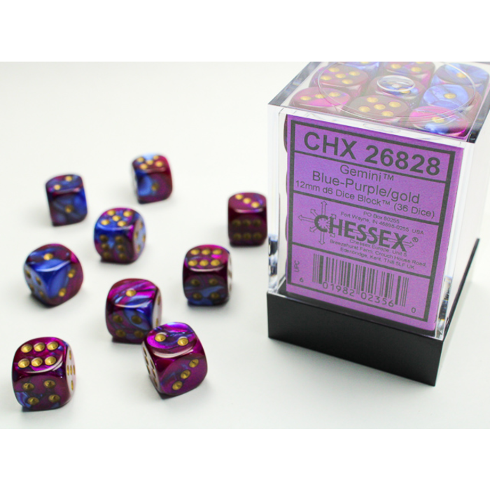 Chessex 36d6 Dice Block (12mm): Gemini Gold Pipped (Assorted Colours)