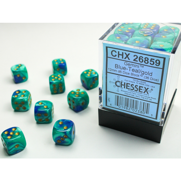 Chessex 36d6 Dice Block (12mm): Gemini Gold Pipped (Assorted Colours)