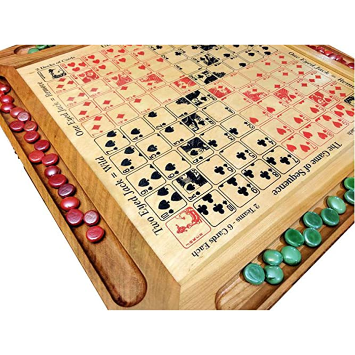 Unique Wood Products Wooden Engraved Sequence Board with Painted Suits (Double Series)