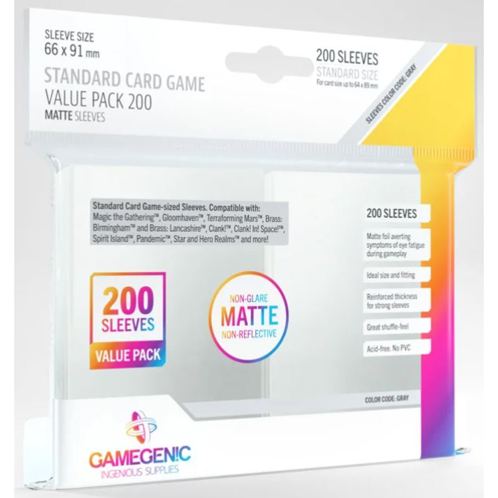 GameGenic Sleeves - 66x91mm GameGenic Matte Value Pack - 200/pk (Standard CCG, Gray)
