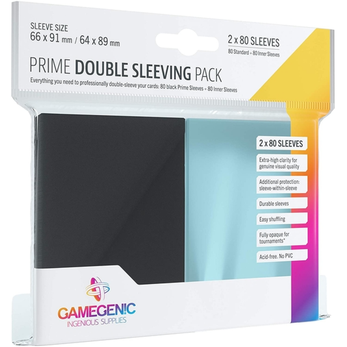 GameGenic Sleeves - 66x91mm/64x89mm GameGenic Prime (Black/Clear) Double Sleeving - 2x80/pk (Standard CCG)